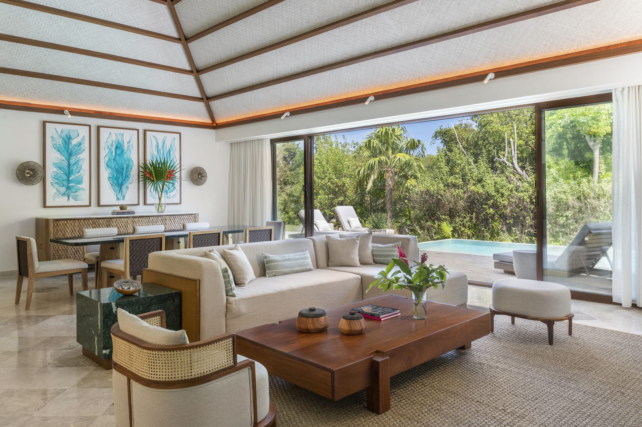 Suite living room overlooking the jungle at Fairmont Mayakoba