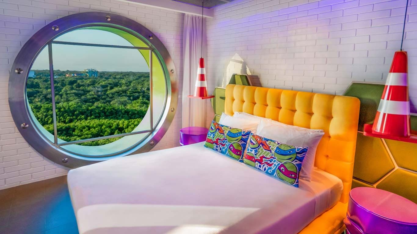 SpongeBob-themed suite bedroom at Nickelodeon Hotels & Resorts Riviera Maya