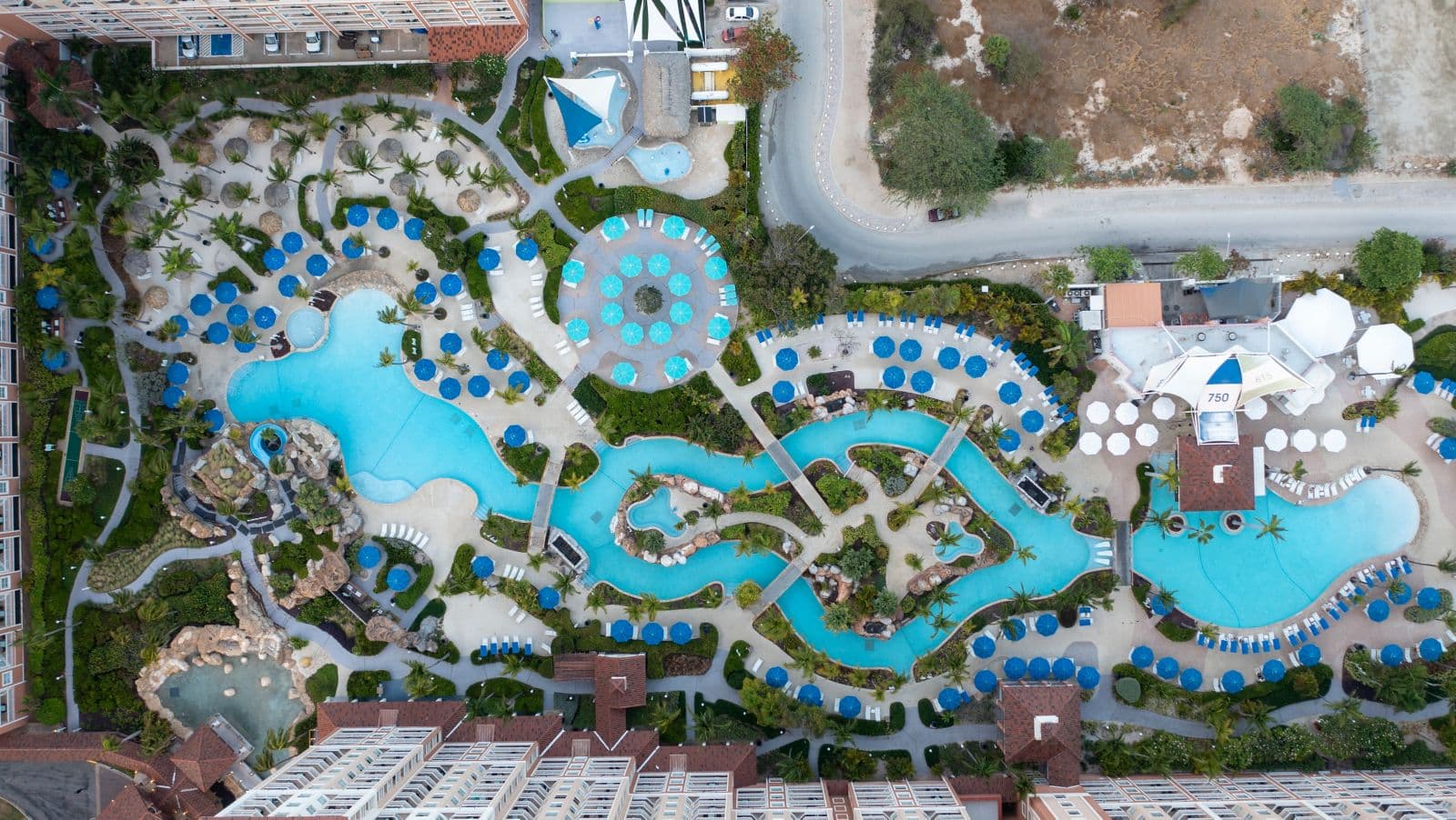 Aerial view of the pool complex at Marriott's Aruba Surf Club