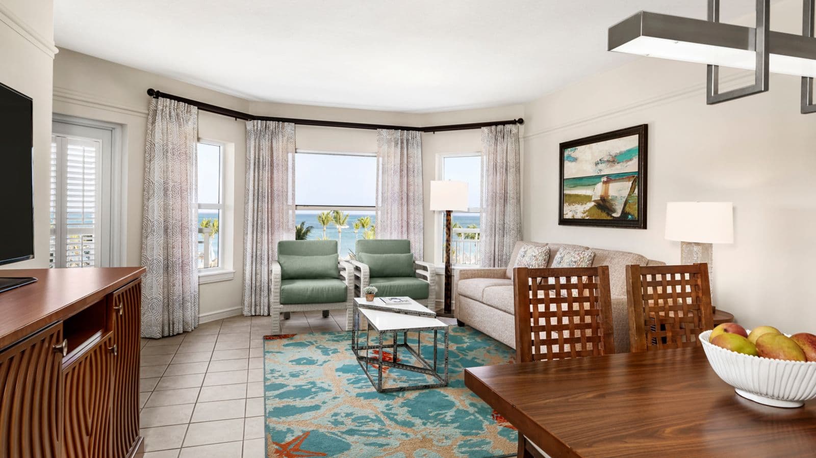 Oceanfront villa living room at Marriott's Aruba Surf Club