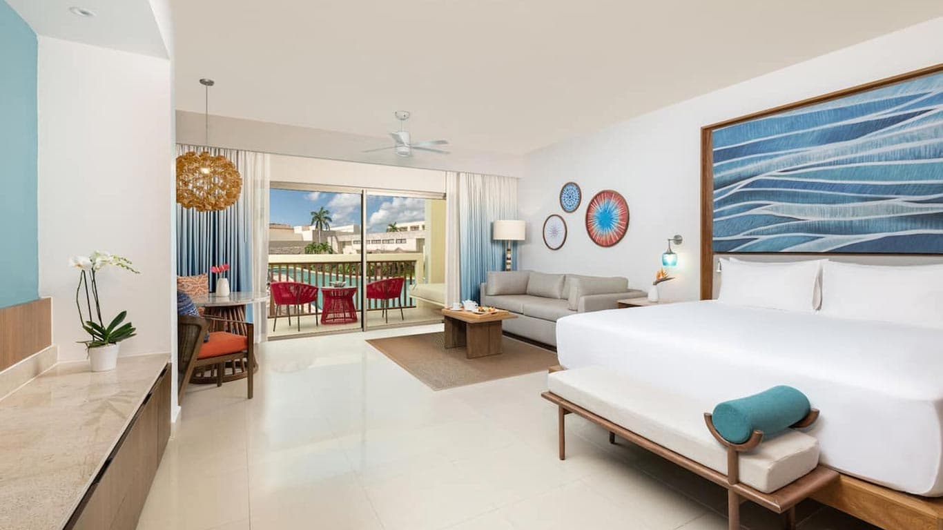 Ocean-view suite bedroom at Hyatt Ziva Riviera Cancun