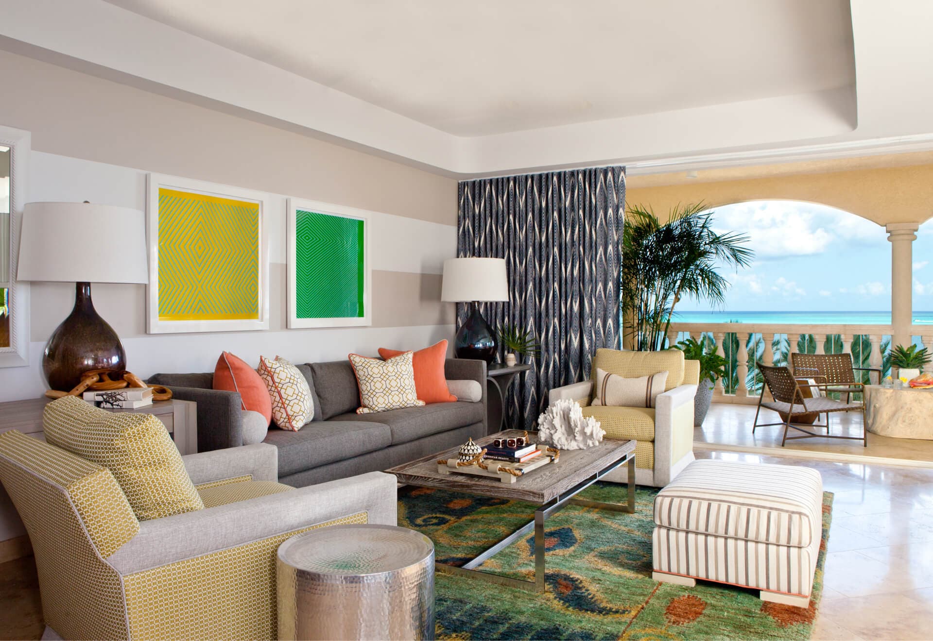 Interior of a Villa Suite at Grace Bay Club with oceanfront living space