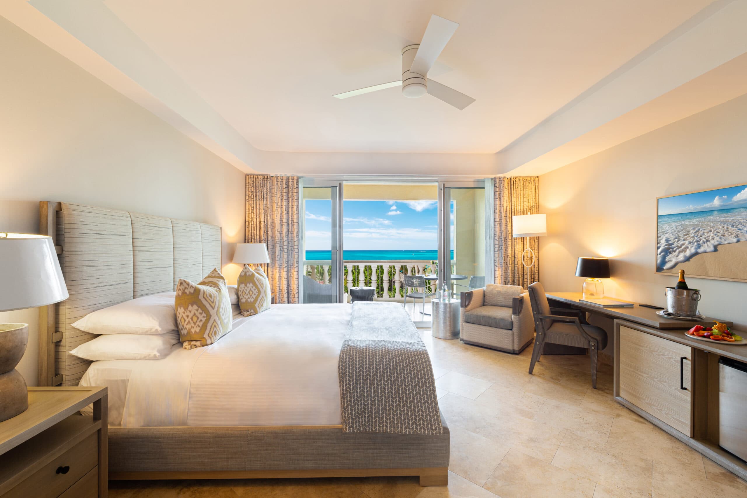 Villa Suites junior suite terrace with oceanfront views at Grace Bay Club