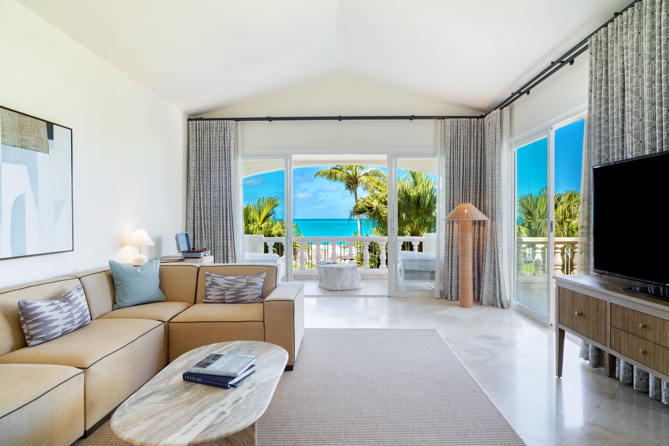 Living area of a one and two bedroom Villa Suite at Grace Bay Club